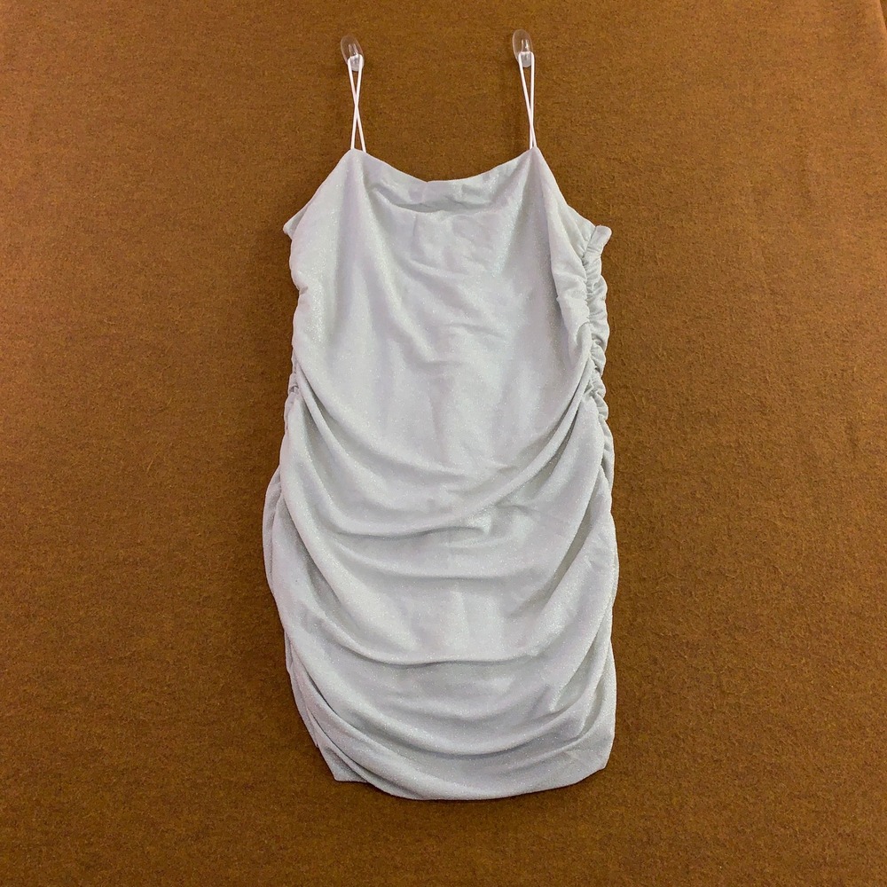 Floerns Womens XXL Silver Glitter Ruched Bodycon Cami Dress 86491 NWT